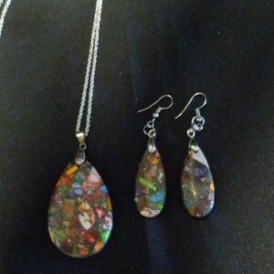 Natural Rainbow Jasper Teardrop Necklace and Earring Set